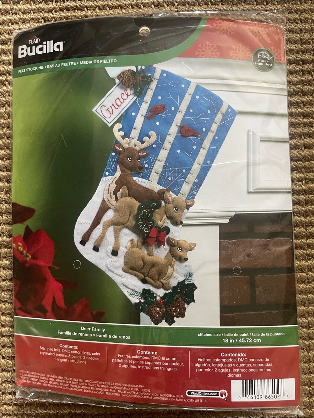 Bucilla Felt Kit Christmas Stocking Appliqué Sequins Deer Family 86502 NEW
